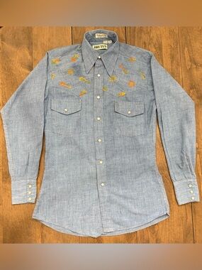 BRUTUS Light Blue Vintage Embroidered Western Shirt Sz S